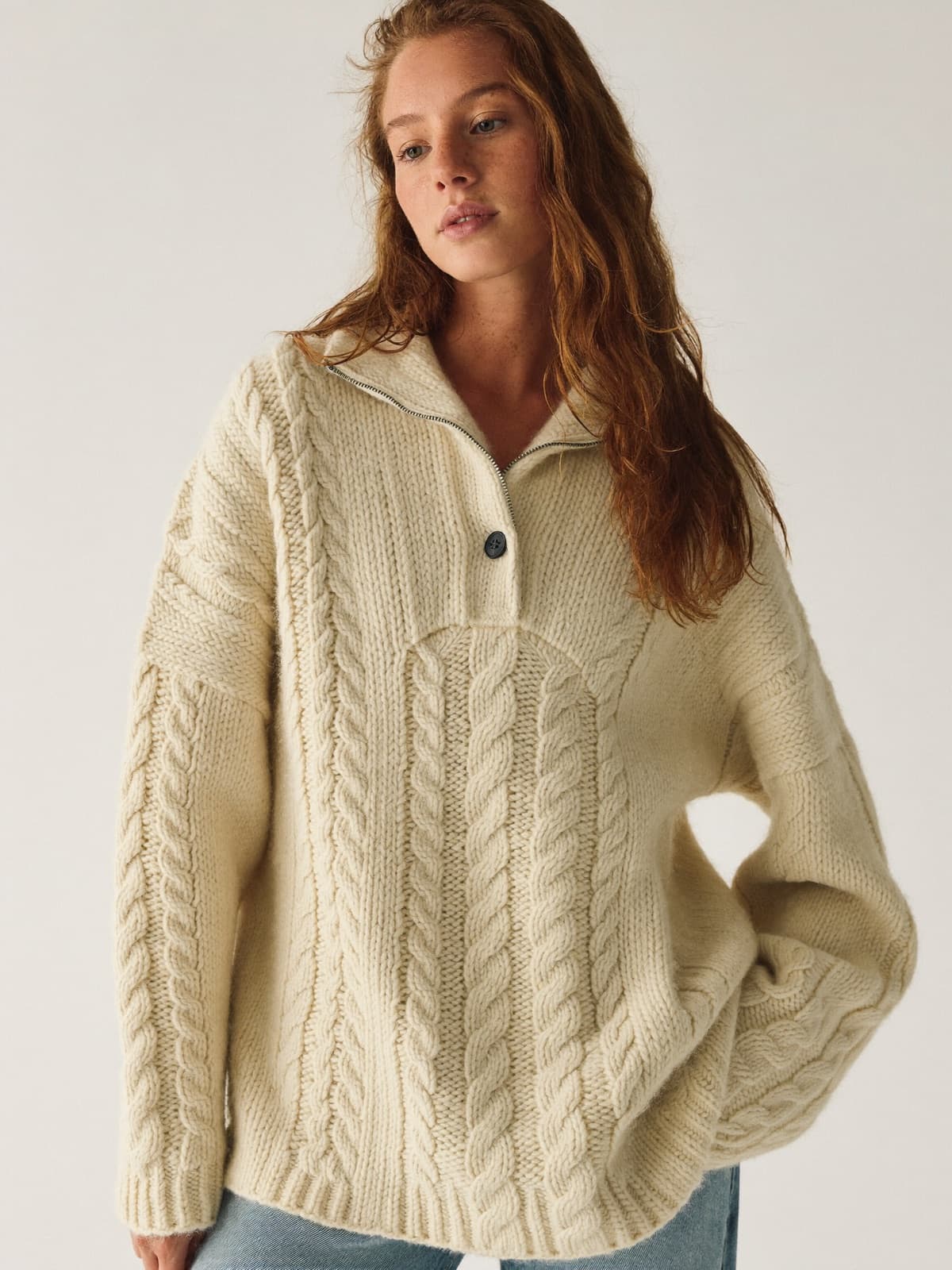 Petra Fisherman Jumper in Ecru, front view