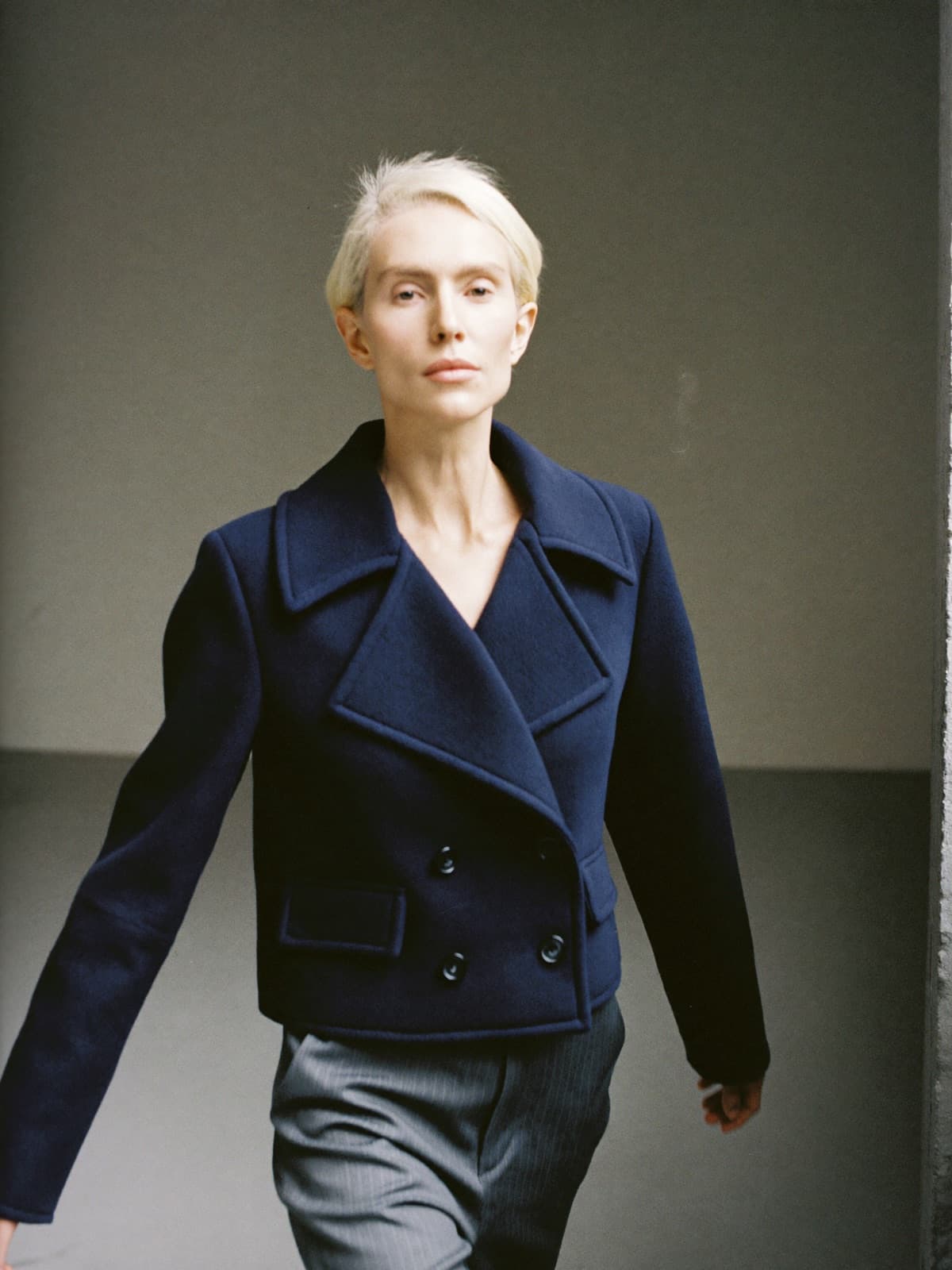 Renna Peacoat in Navy, worn on location