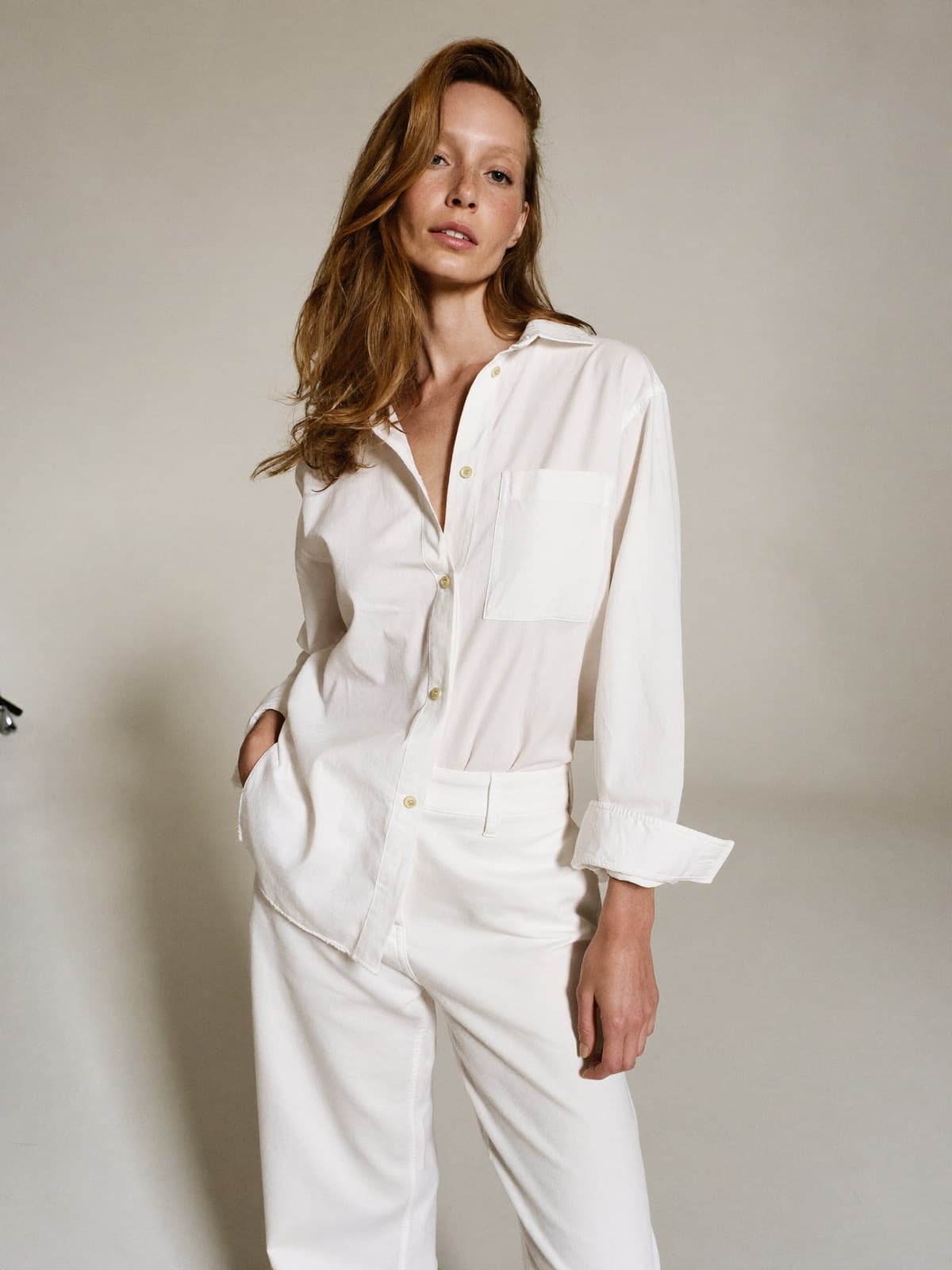 Romy Oxford Shirt in White, front view
