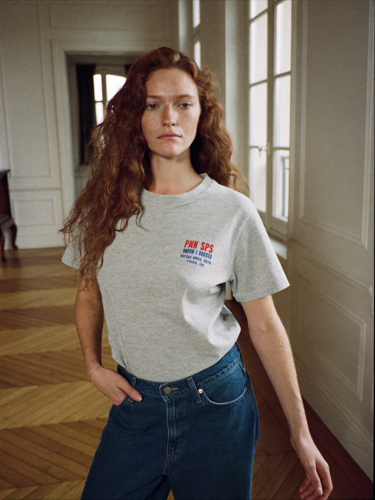 Sable Slub Tee in Grey Marl, worn on location