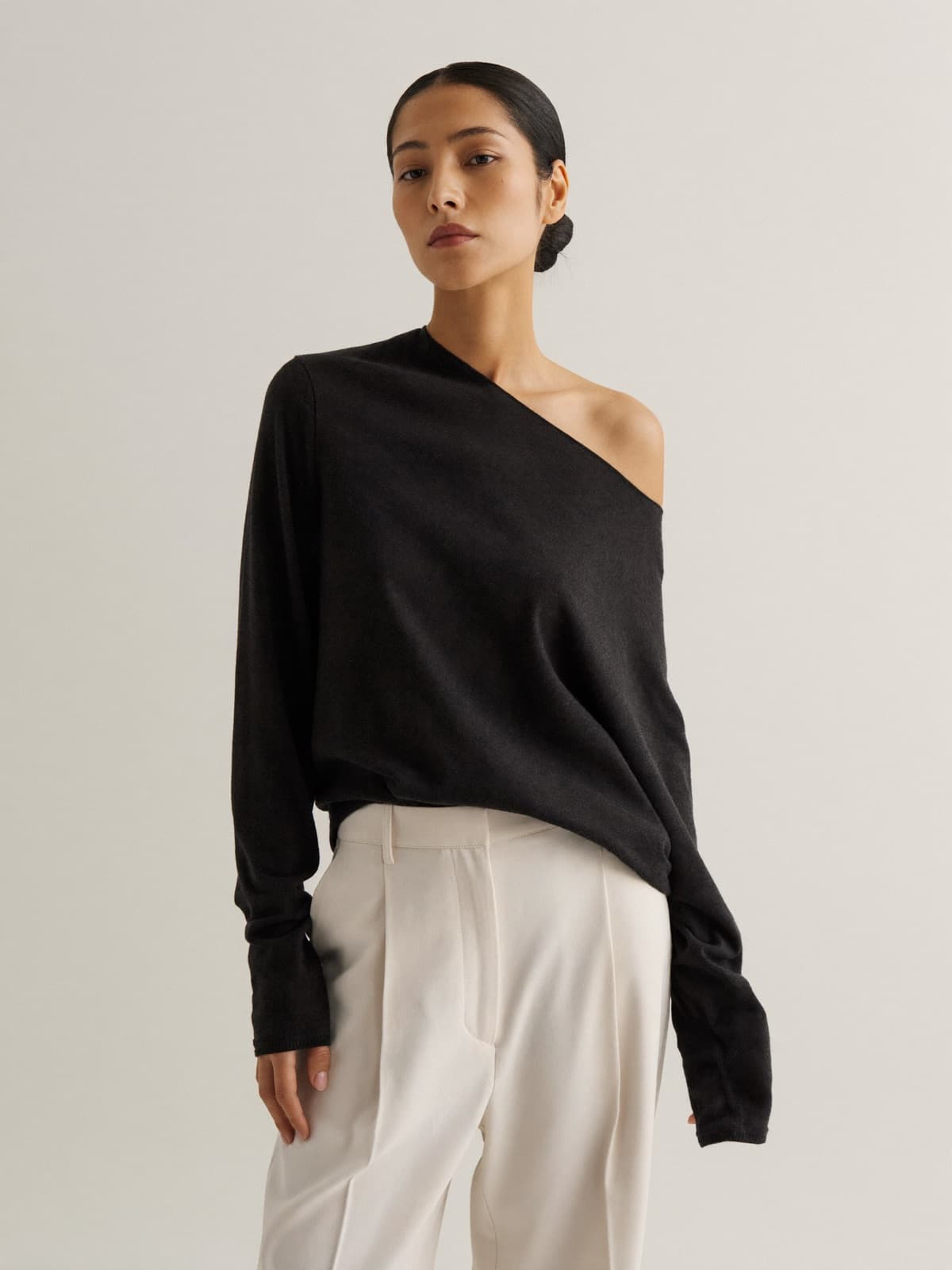 Saskia Off-Shoulder Top in Black, front view
