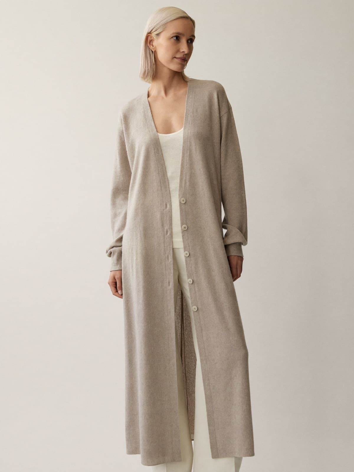 Signe Alpaca Cardigan in Oat, front view