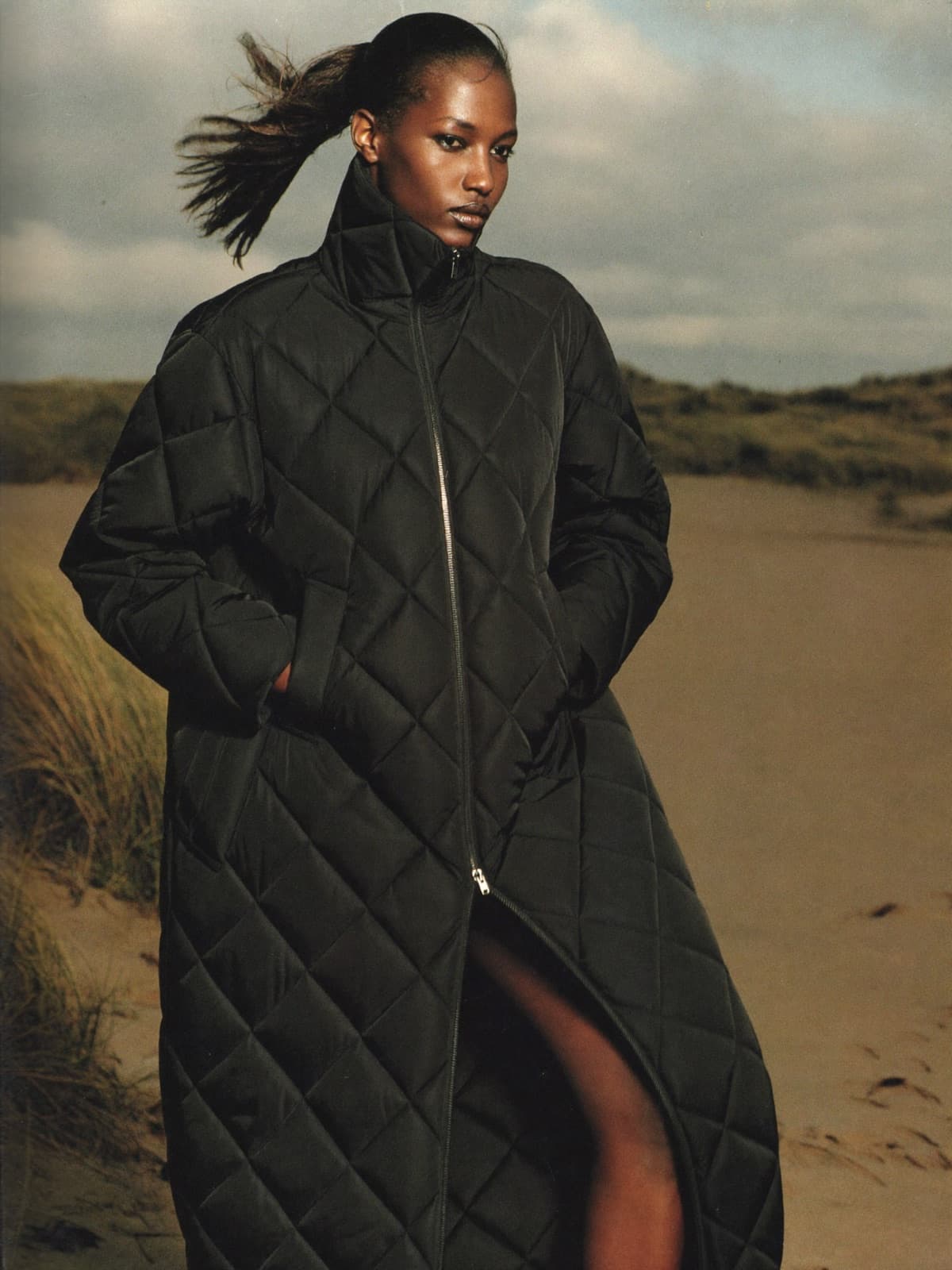 Suri Quilted Coat in Black, worn on location