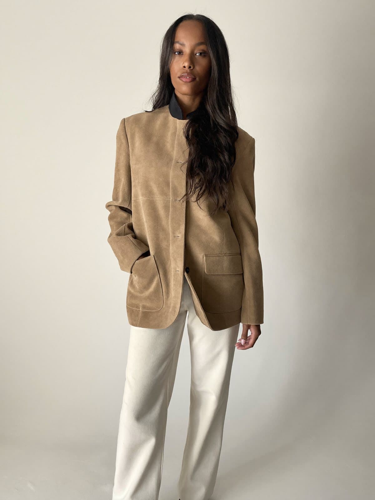 Tamsin Suede Jacket in Tan, front view