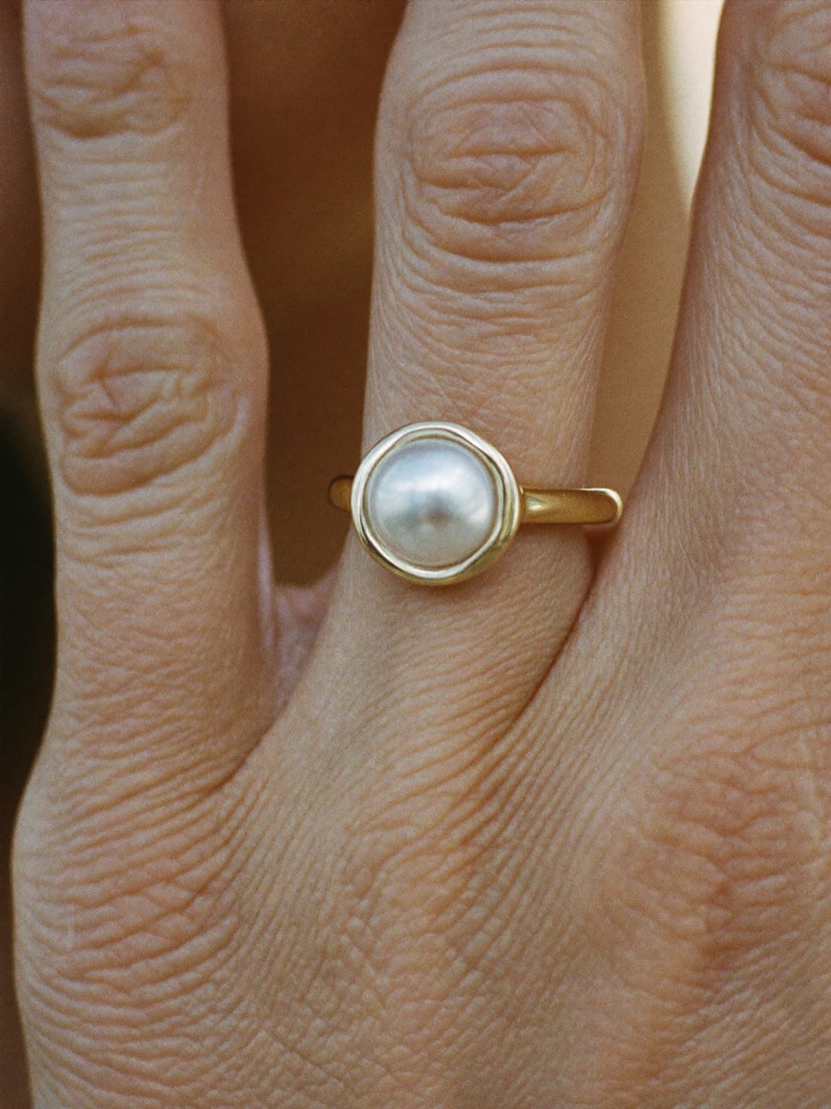 Thalia Pearl Ring in Gold, worn