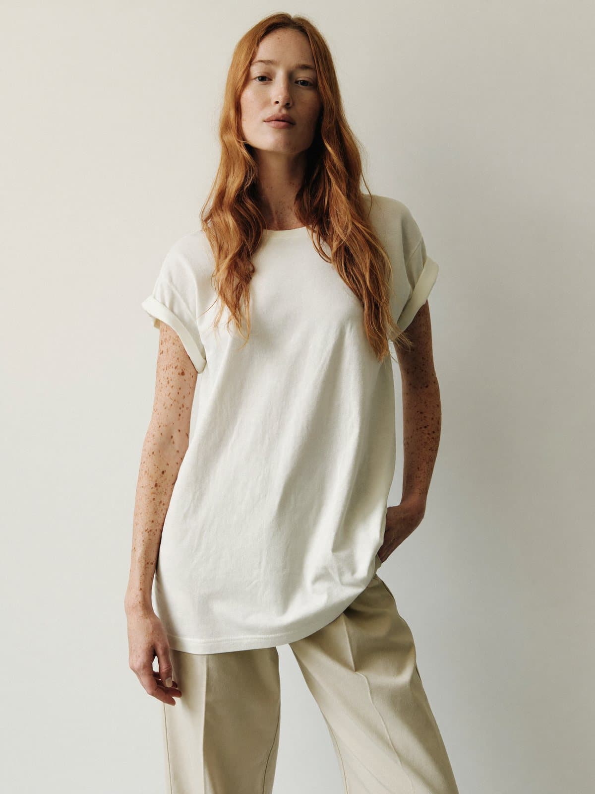Tove Boxy Tee in Chalk, front view