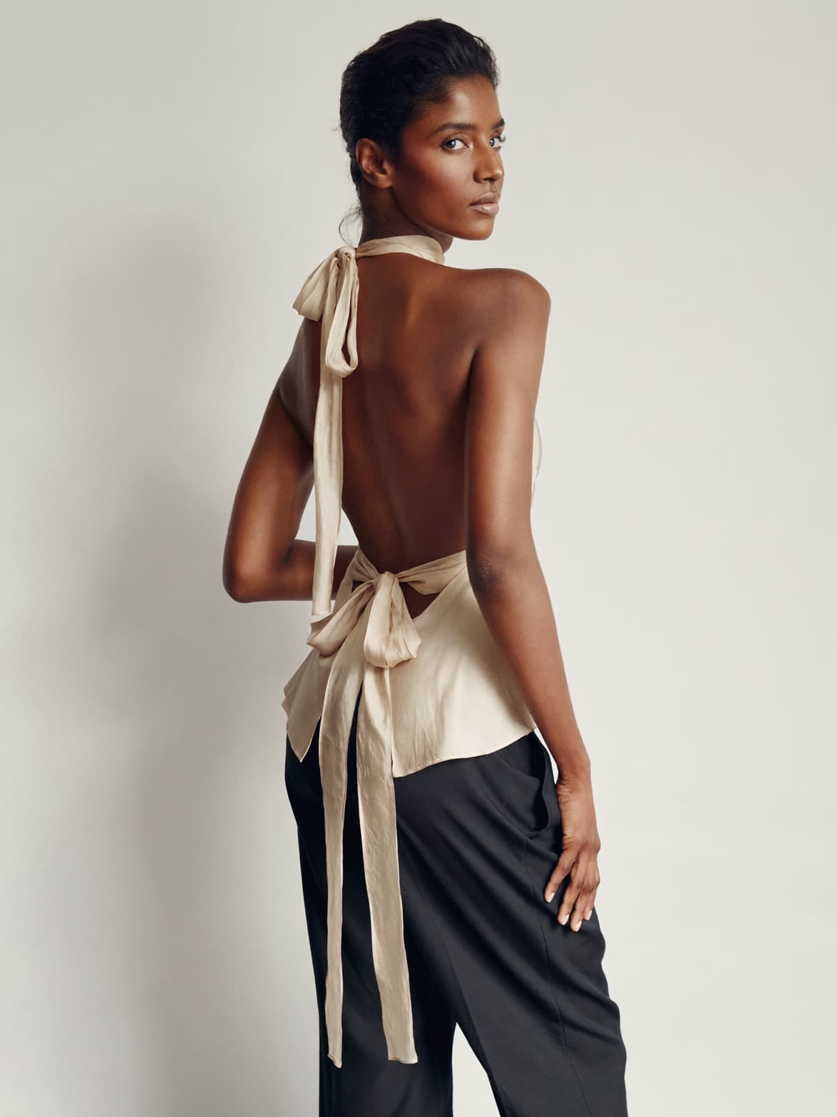 Uma Halter Top in Champagne, front view