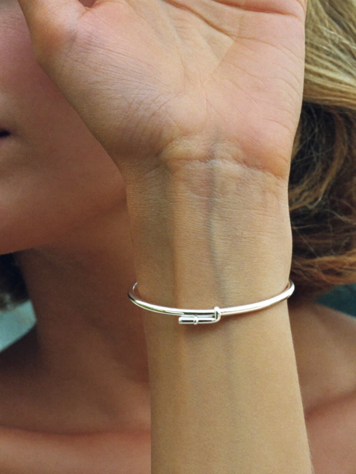 Wisp Fine Bangle in Silver, worn