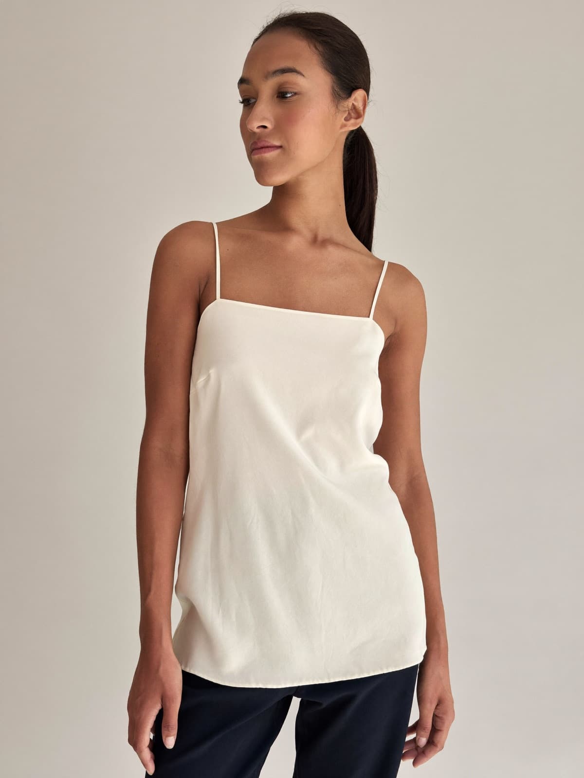 Zélie Satin Camisole in Ivory, front view